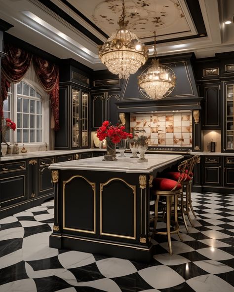 Cafehailee - Stunning kitchen 😍😍 Laundry Idea, Palace Kitchen, Luxury Kitchens Mansions, Mansion Aesthetic, Royal Kitchen, Castle Rooms, Victorian Style Homes, Victorian Kitchen, Home Library Design