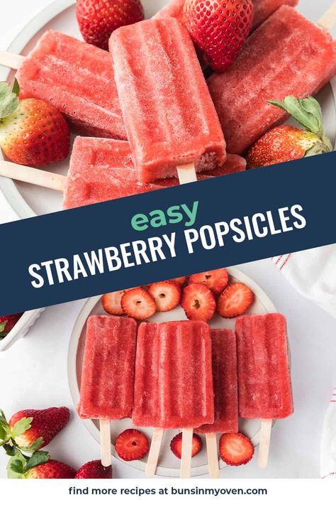 Strawberry Ice Pops, Homemade Strawberry Popsicles, Frozen Popsicle Recipes, Lemon Lush Recipe, Summer Popsicle Recipes, Popsicle Recipe For Kids, Fruit Popsicle Recipes, Homemade Fruit Popsicles, Frozen Deserts