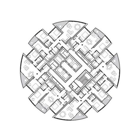 This Instagram Account Explores the Beauty of Circular Plans in Architecture | ArchDaily Grid Architects, Architectural Plan, Circular Buildings, Hotel Floor Plan, Round Building, Hotel Floor, Hotel Plan, Plan Drawing, Canary Wharf