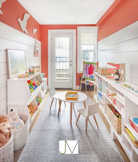 Long Playroom Layout, 10x10 Playroom Layout, Long Narrow Playroom, Narrow Playroom, Playroom/sitting Room Ideas, Playroom/living Room With Toys, Playarea Kids Livingroom, Long Live Boyhood Playroom, Playroom Layout