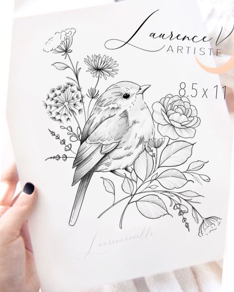 Robin Bird Tattoos, Bird And Flower Tattoo, Lotusblume Tattoo, Robin Tattoo, Bird Tattoos For Women, Vogel Tattoo, Tier Tattoo, Illustration Bird, Sparrow Tattoo