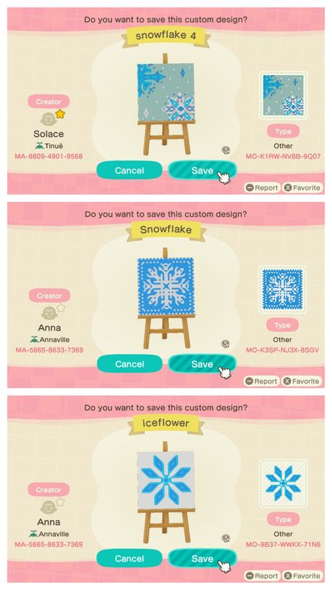 Animal Crossing Snowflake Design, Acnh Snowflake Design, Acnh Snowflake Design Code, Acnh Snow Path Design, Acnh Christmas Code, Winter Acnh, Acnh Winter, Acnh Christmas, Christmas Diy's