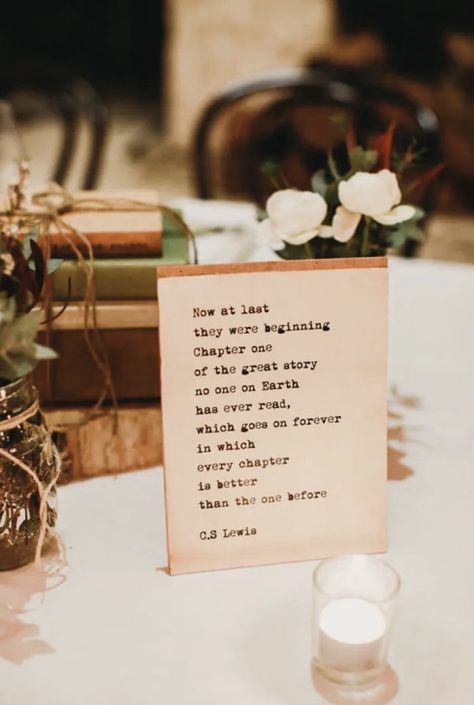 Book Decor For Wedding, Book Nerd Wedding Ideas, Bookworm Wedding Ideas, Love Story Themed Party, Poetry Themed Wedding, Books As Wedding Decor, Poetry Party Ideas, Poetry Themed Party, Poetry Wedding Theme