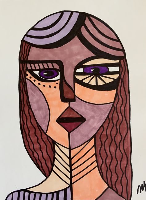 Doodle Art Portrait, Picasso Cubist Portraits, Piccaso Art Faces, Cubism Face, Cubism Drawing, Cubism Portrait, Picasso Faces, Dadaism Art, Cubist Portraits