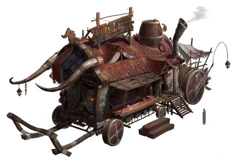 ArtStation - mobile shop Fantasy Merchant, Steampunk Vehicle, Fantasy Shop, Props Concept, Mobile Shop, Fantasy Concept Art, Prop Design, Arte Fantasy, Environment Concept Art