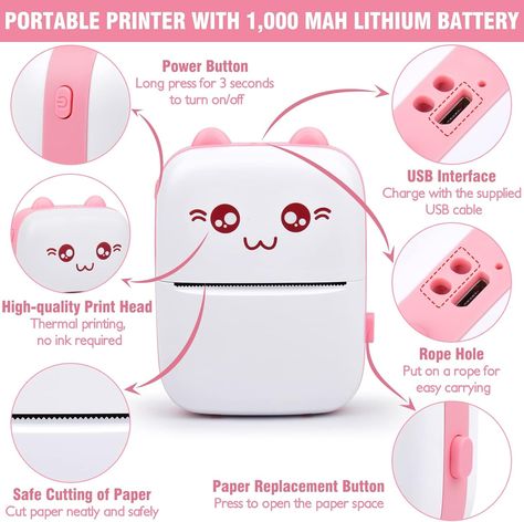 Amazon.com: Pocket Mini Printer, Portable Bluetooth Thermal Printer with 6 Rolls Printing Paper for IOS Android Smartphone, Mobile Wireless Label Receipt Sticker Photo List Notes Inkless Smart Printing Gift, Pink : Office Products Mini Thermal Printer, Sticker Printer, Mini Printer, Portable Printer, Printing Paper, Thermal Printer, Photo Printer, Gadget Gifts, Label Printer