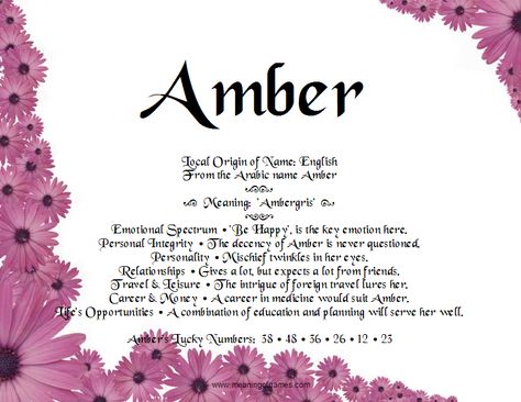 Amber Name, Grace Name, Name Astrology, Names Meaning, October Born, Meaning Of Your Name, Lds Yw, Happiness Challenge, Arabic Names