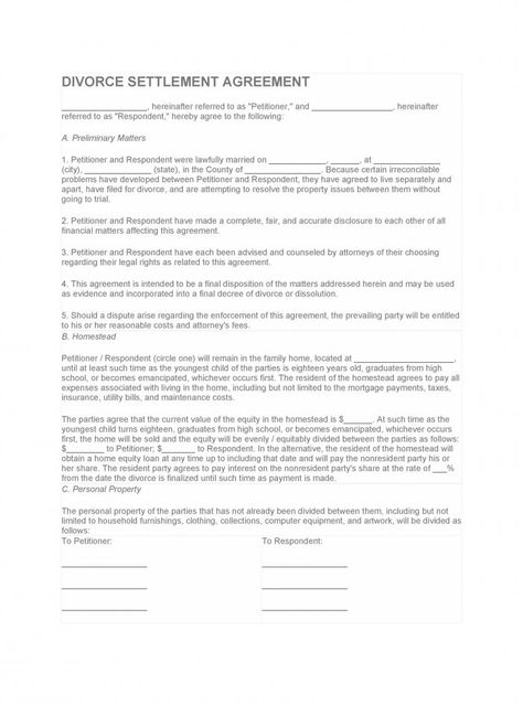 Printable Divorce Papers, Divorce Settlement Agreement, Separation Agreement Template, Divorce Forms, Divorce Agreement, Divorce Settlement, Rental Agreement Templates, Divorce Papers, Legal Forms