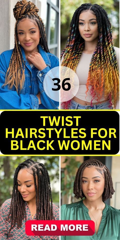 Formal Twist Hairstyles, Crochet Hairstyles For Black Women Twist, Cute Protective Hairstyles Black Women, Black Braided Hairstyles Updos, Twist Hairstyles For Black Women, Cheap Hairstyles, Colorful Twists, Braid Styles For Black Women, Faux Hawk Updo