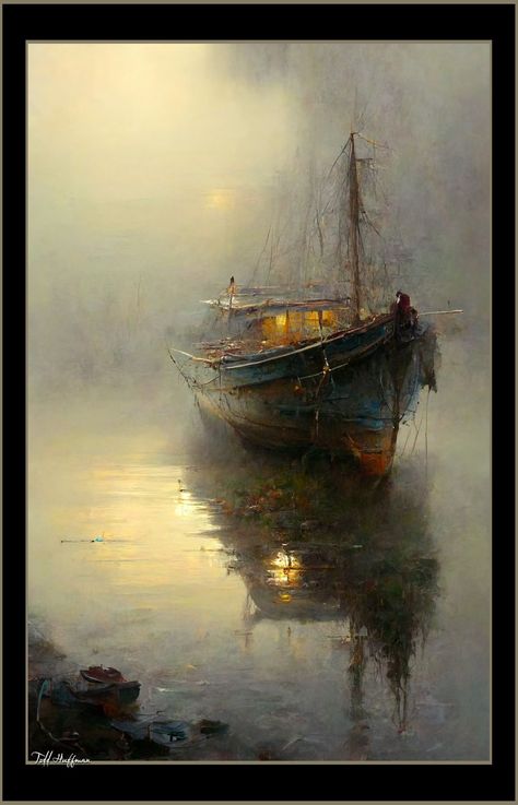 Boat Painting Acrylic, Acrylics For Beginners, Beginners Acrylic Painting, Canvas Workspace, Painting On Canvas For Beginners, Maritime Painting, Seascapes Art, Navi A Vela, Foggy Day