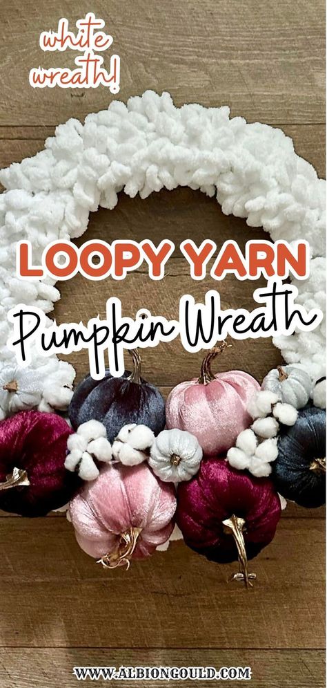 Add a touch of cozy charm to your fall decor with this White Loopy Yarn Pumpkin Wreath! This DIY project is perfect for autumn and can be completed in just a few simple steps. The soft, fluffy yarn creates a welcoming texture, while the pumpkin shape adds a festive flair. Ideal for your front door or mantle. Diy Pumpkins Crafts, Loopy Yarn, Handmade Halloween Costumes, Fluffy Yarn, Indoor Wreath, Pinterest Crafts, Candy Cane Wreath, Yarn Wreath, Fabulous Diy