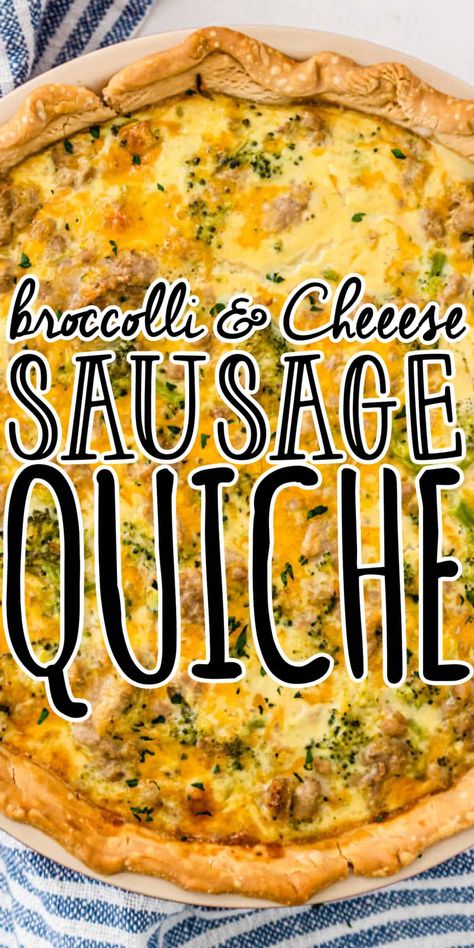 Broccoli and Cheese Sausage Quiche. This easy sausage quiche is perfect for any meal. It is super easy to put this savory pie together, bake and then enjoy. With a flaky pie crust, a delicious quiche filling of eggs, cheese, sausage, and broccoli this is a savory quiche the whole family will enjoy. Easy Sausage Quiche, Quish Recipes, Quiche Filling, Sausage Quiche Recipes, Broccoli Cheese Quiche, Savory Quiche, Breakfast Quiche Recipes Easy, Broccoli Quiche Recipes, Vegetable Quiche Recipes