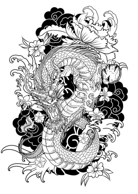 Tato Irezumi, Miniature Tattoos, Dragons Tattoo, Dragon Sleeve, Tattoo Coloring Book, Dragon Tattoo Art, Chinese Dragon Tattoos, Japanese Dragon Tattoo, Tattoo Themes