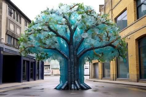 Plastic Bottle Art Installation, Plastic Bottle Installation, Recycling Installation, Bottle Art Installation, Sustainable Installation, Tree Art Installation, Street Art Installation, Recycling Art, Reuse Crafts