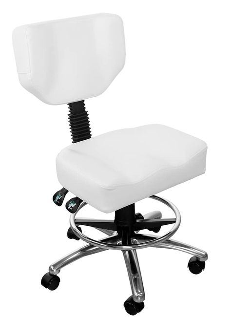 PRICES MAY VARY. Adjustable seat height / seat tilt Weight: 38 lbs Weight capacity: 250 lbs Colors: Black or White Adjustable backrest height / Angle Adjustable circular foot rest Weight: 38 lbs Weight capacity: 250 lbs Height from ground to seat cushion: 18" - 23.5" Seat cushion: 19"W x 14.5"D Backrest cushion: 16"W x 11.5"H Seat cushion thickness: 3.5" Lumbar cushion thickness: 4" Diameter of base: 25" Heights to top of backrest Seat cushion lowest: Backrest lowest 31" Seat cushion lowest: Bac Esthetician Chair, Massage Beds, Spa Equipment, 2024 Color, Chair White, April 2024, Esthetician, Massage, Facial