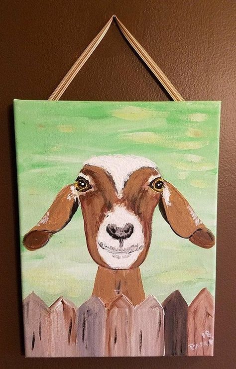 Goat Drawings, Patriotic Paintings, Boho Projects, Paint Business, Acrylics Paintings, Farmhouse Animals, Rodeo Art, Goat Paintings, Farm Animal Paintings