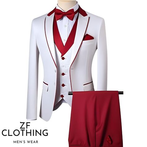 White And Red Tuxedo, Red Tuxedo, Suits Formal, Suits Wedding, Formal Fashion, Party Suits, Red Suit, Fashion Suits For Men, Fashion Suits