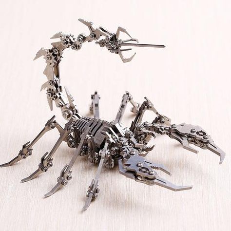 Steel Steampunk Scorpion DIY Miniature Model Kit – Go Steampunk Steampunk Scorpion, Scorpion King, Steampunk Animals, Mechanical Animals, Metal Puzzles, Small Palms, Model Building Kits, 3d Metal, Metal Models