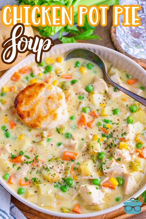 Chicken Pot Pie Soup Easy, Chicken Pot Pie Soup Recipe, Base Ideas, Pot Pie Filling, Chicken Pot Pie Soup, Pot Pie Soup, Chicken Veggies, Soup Easy, Pot Pies Recipes