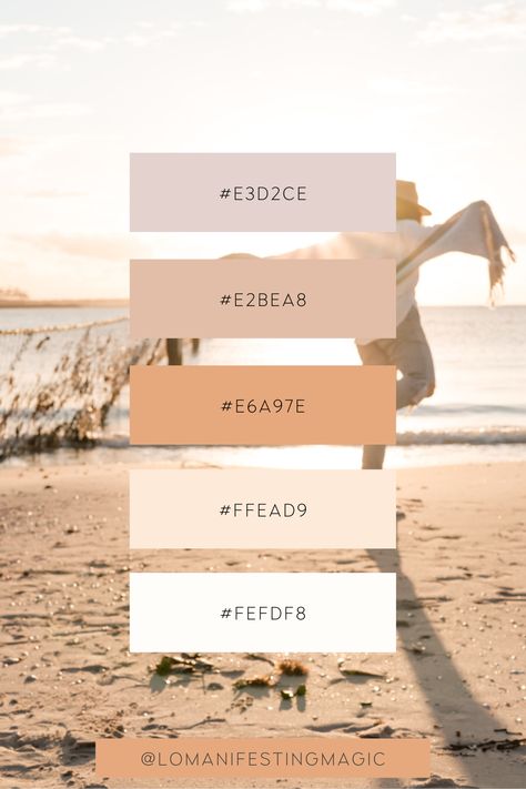 Light pink and tans neutral beachy color palette inspired by summer daysFeminine branding and beauty brands Beachy Color Palette, Nude Color Palette, Inkscape Tutorials, Color Tips, Pantone Colour Palettes, Hex Color Palette, Feminine Branding, Stunning Hairstyles, Color Schemes Colour Palettes