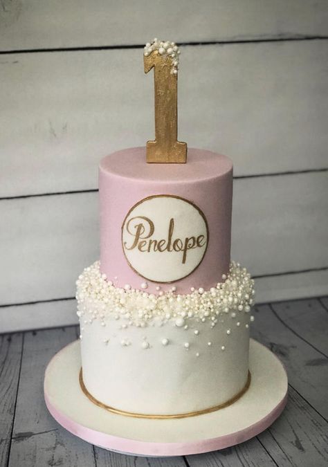 Rose Gold 1st Birthday Cake, Pink First Birthday Cake, Gold First Birthday Cake, Pink And White First Birthday Cake, Pink And Gold First Birthday Cake, 1 St Birthday Cake Girl Year Old Ideas, Pink And Gold Tutu 1st Birthdays, Christening Cake Girls, Girls First Birthday Cake