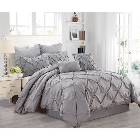 Fashion Street Athena 8-piece Comforter Set (King- Grey) Pintuck Duvet Cover, Adult Bedding, Grey Comforter, Ideas Hogar, King Comforter Sets, Queen Comforter Sets, King Comforter, Modern Bed, Comforter Set