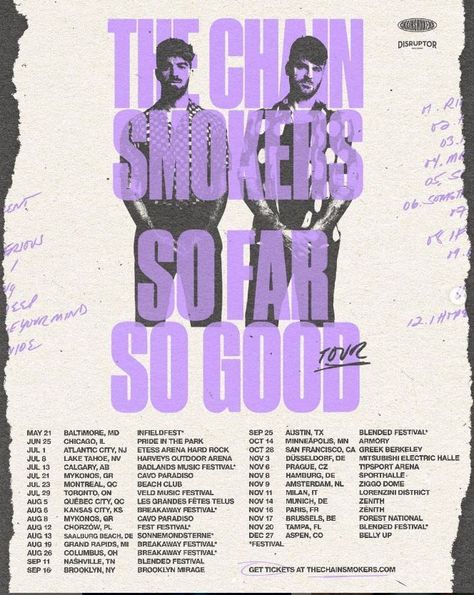 Concert Series Poster, Concert Branding, Tour Flyer, Concert Poster Design, The Chainsmokers, So Far So Good, Concert Flyer, Social Media Advertising Design, Social Media Resources