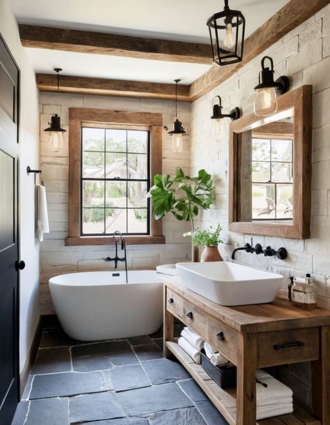 44 Bathroom Remodel Ideas 2025: Luxury Designs and Color Trends Small Bathroom Configuration, Modern Country Style Bathroom, Nuetral Pallete Bathrooms, Double Vanity Bathroom Remodel, Modern Rustic Bathroom Designs, Master Bathrooms 2024 Trends Farmhouse, Earthy Modern Bathroom, 2025 Bathroom Trends, Wood Look Tile Bathroom