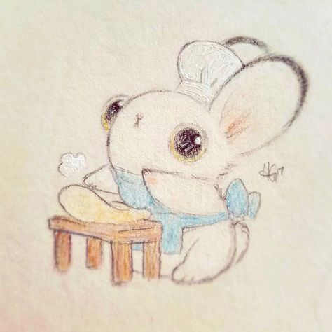 7,479 Me gusta, 83 comentarios - Heather (@heathersketcheroos) en Instagram: "Baker Bunneh is hard at work...but what is he making...? 🐰🍞🥐🥖🍕🍝🍰🍮🎂 #baker #bunny #drawing…" Bunny Sketches, Adorable Creatures, Bunny Drawing, Simple Birthday, Hard At Work, Cute Paintings, Bunny Art, Funny Bunnies, Kawaii Animals