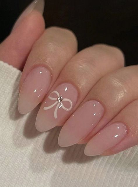 Bow Nail Designs, Almond Nails Designs, White Nail, Prom Nails, Valentines Nails, Acrylic Nail Designs, Almond Nails, French Nails, Winter Nails