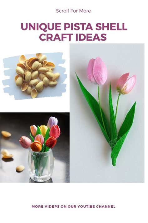 Reuse pista shells to make these heautifull tulips.. more such amazing amd creative ideas kn our youtube channel Best Our Of Waste Ideas, Pistachio Art Ideas, Shell Craft Ideas, Pistachio Shell, Pista Shell Crafts, Pistachio Shells, Shell Craft, Spoon Crafts, Shell Crafts Diy