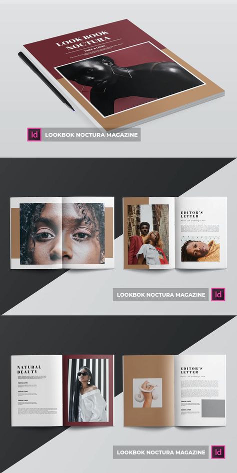 LookBok Noctura Magazine Template InDesign INDD - 20+ Total Page Indesign Moodboard, Magazine Template, Magazine Design, Print Templates, Design Templates, Template Design, Magazine, Design