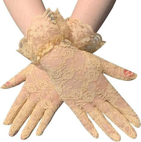 Amazon.com: Seeksmile Women's Wrist Length Short Vintage Sheer Lace Floral Gloves for Bridal Wedding Tea Party Events Halloween (Skin) : Clothing, Shoes & Jewelry Lace Gloves Wedding, Victorian Gloves, Bride Gloves, Floral Gloves, Sheer Gloves, Tulle Gloves, Floral Lace Shorts, Fancy Costumes, Black Lace Shorts