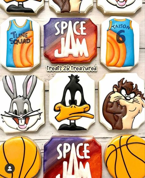 Space Jam Cake Pops, Space Jam Cookies Decorated, Space Jam Party Ideas, Space Jam Cookies, Space Jam Birthday Party, Space Jam Theme, 5th Birthday Boys, Baby Boy 1st Birthday Party, Fiesta Theme Party