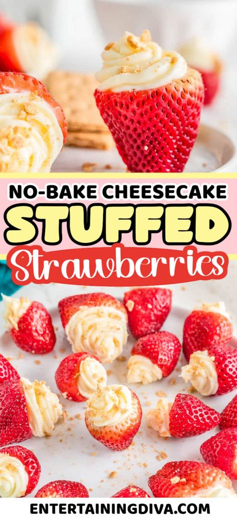 No-bake Cheesecake Stuffed Strawberries | Recipes Shrimp And Chicken Recipes, Cream Cheese Stuffed Strawberries, Party Food Summer, Stuffed Strawberry, Party Food Ideas For Adults, Strawberries Recipes, Cheesecake Stuffed Strawberries, Summer Party Food, Party Food Easy