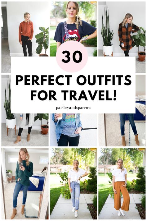 Wondering what to wear while traveling in the car or on a plane? Here are 30 travel outfit ideas to be comfortable and ready for your vacation! Outfit For Traveling On Plane, Outfit Ideas For Traveling, Car Travel Outfit, What To Wear While Traveling, What To Wear When Traveling, Summer Airplane Outfit, Airplane Travel Outfits, Sightseeing Outfit, Best Travel Clothes