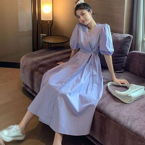 Korean Fashion Dress, Girls Sweet, Lilac Dress, French Style, Stylish Dresses, Modest Fashion, Classy Outfits, Fashion Inspo Outfits, Puff Sleeve