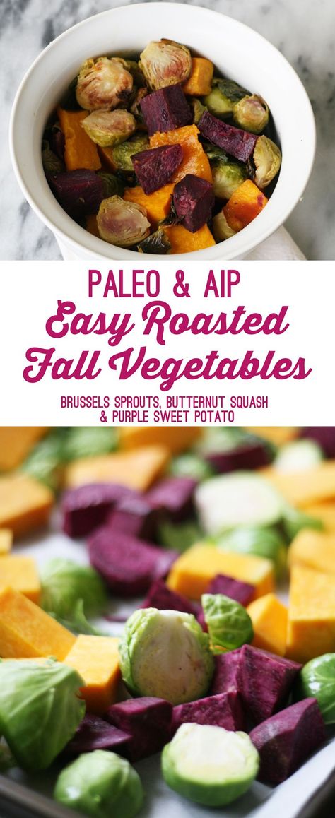 Easy Roasted Fall Vegetables (AIP, Paleo) Aip Dinner Recipes, Paleo Fall Recipes, Aip Dinner, Tartiflette Recipe, Roasted Fall Vegetables, Aip Meals, Unbound Wellness, Autoimmune Paleo Recipes, Paleo Sides