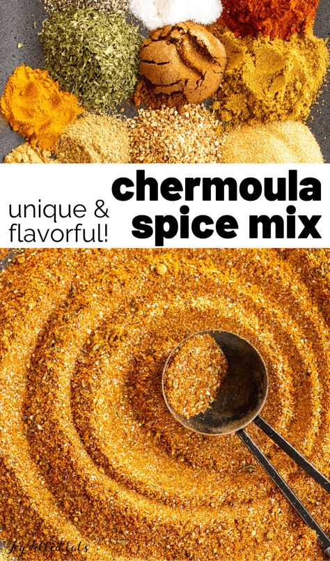 This Chermoula Spice Blend is the perfect blend of ground spices. This African spice blend can be used with a variety of dishes! Vegan Spices, Moroccan Spice Blend Recipe, Chai Spice Mix Recipe, Homemade Cajun Spice Blend, Paella Spice Mix Recipe, Bbq Seasoning Recipe Spice Mixes, Paprika Spice Blend, 46 Homemade Spice Mixes, Moroccan Spice Blend