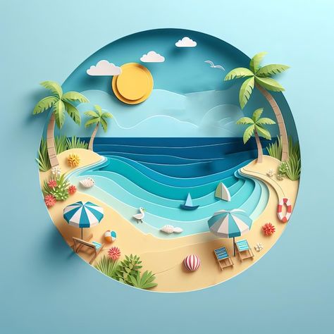 Photo summer sunlight sea the hottest se... | Premium Photo #Freepik #photo Papercut Illustration, Art Deco Logo, Tiger Beer, 3d Box Frames, Paper Portrait, Fabric Dyeing Techniques, Box Frame Art, Infographic Poster, Photo Summer