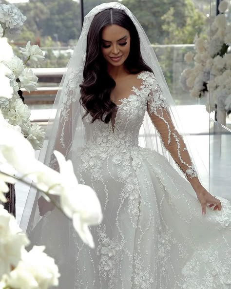 Beautiful Wedding Dresses Fairytale Long Sleeve, Lace Wedding Dress Big Skirt, Lace Long Sleeve Wedding Dress Ballgown, Overskirt Wedding Dress Removable, Long Sleeve Overskirt Wedding Dress, Floral Ball Gown Wedding Dress Long Sleeve, Long Sleeve Wedding Dress With Overskirt, Long Sleeve Lace Wedding Dress With Overskirt, Wedding Dresses Fairytale