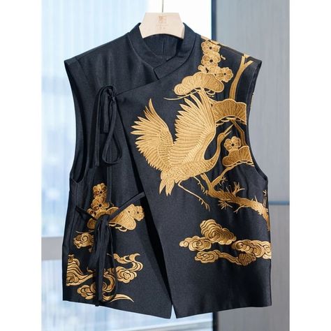 Chinese Style Top Women Tang Clothes Embroidery Phoenix Flower Qipao Lady Mandarin Collar Vest Vintage Clothing Casual Wear - AliExpress Yakuza Samurai, Crane Embroidery, Designed Clothes, Fashion Vest, Modern Cheongsam, Heavy Industry, Embroidery On Clothes, Fancy Blouses, Style Photo