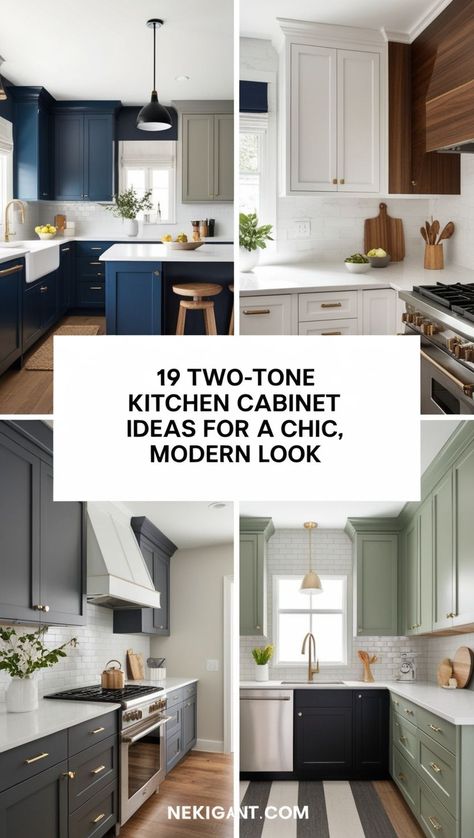 Want a chic kitchen makeover? Check out these 19 two-tone cabinet color combinations that create depth, style, and a designer feel in any space. #KitchenUpgrades #HomeRenovation #TwoToneCabinets #KitchenGoals #DesignInspo 2 Colored Kitchen Cabinets, Colors For Cabinets Kitchen, Kitchen Design Color Scheme, Two Toned Cabinets Kitchen, Kitchen 2 Colors, Cabinet Colors For Small Kitchens, Kitchen Remodel Colors Schemes, 2025 Kitchen Cabinet Trends Color, Painted Kitchen Cabinet Color Ideas