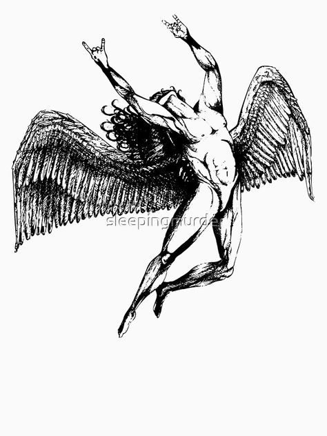 "ICARUS THROWS THE HORNS - black *awesome UNLISTED designs in my portfolio*" T- #Aff , #affiliate, #HORNS, #black, #ICARUS, #THROWS Led Zeppelin Angel, Led Zeppelin Logo, Led Zeppelin Tattoo, Led Zeppelin Poster, Blaze Of Glory, Metal Horns, Angels Logo, Led Zeppelin, Zeppelin