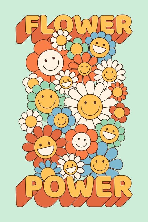 Flower Power Poster, Indie Posters, Aesthetic Poster Wall, Boho Hippie Aesthetic, Boho Drawing, Posters Amazon, Trippy Drawings, Hippie Party, Hippie Designs