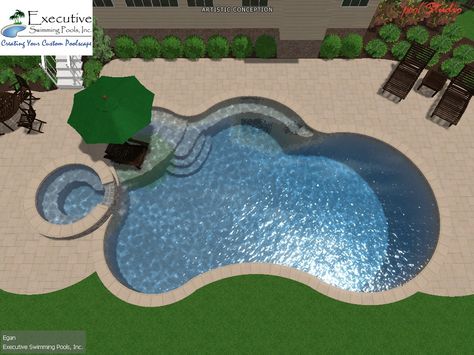 Custom Pool Design - Freeform with round spa & sunledge Pool Design Plans, Ideas De Piscina, Pool And Patio, Living Pool, Freeform Pools, Pools Backyard Inground, Small Swimming Pools, Pool Remodel, Backyard Pool Landscaping