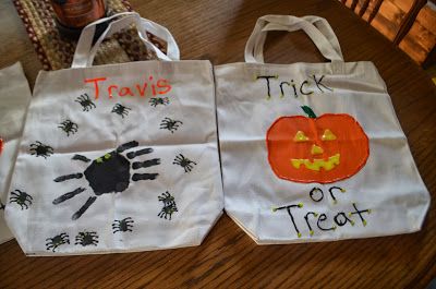 Canvas DIY Trick Or Treat bags, puffy paint and glow in the dark puffy paint for the spiders eyes and Jack-O-Lantern, Spider hand prints, spider thumb prints. Halloween kids craft. Diy Halloween Canvas Bags, Diy Trick Or Treat Bags For Kids, Diy Trick Or Treat Bags, Halloween Bags Diy, Backyard Halloween Party, Stocking Diy, Homeroom Mom, Diy Kids Crafts, Fall Bonfire