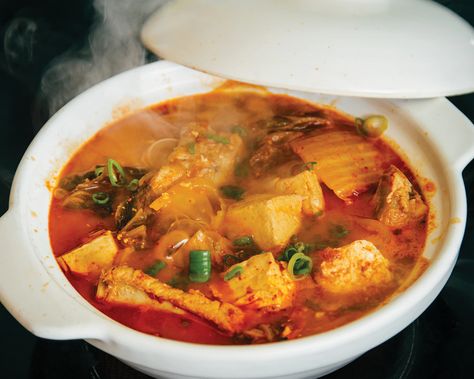 Pork rib kimchi stew (kimchi jjigae) Pork Short Ribs, Kimchi Jjigae, Kimchi Stew, Pork Ribs Recipe, The Stew, Kimchi Recipe, Ribs Recipe, Bean Curd, Steamed Rice