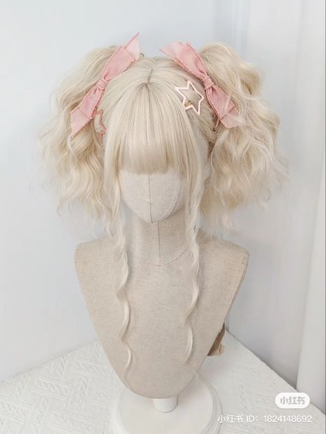 Kawaii Blonde Hair, Angelic Hairstyles, Kawaii Wig, Pretty Wig, Coquette Hairstyles, Gyaru Hair, Drag Wigs, Kawaii Wigs, Drawing Hair