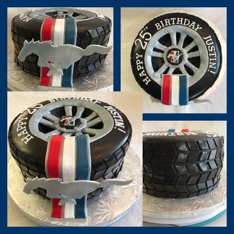 #mustang #ford #tire #goodyear #birthday #cake #birthdaycake #partytheme #ilove cake #fondant #chromerims Ford Birthday Cake, Mustang Birthday Cake, Birthday Cake Awesome, Mustang Cake, Boys 18th Birthday Cake, Tire Cake, Truck Birthday Cakes, Happy Birthday Theme, Cars Birthday Cake